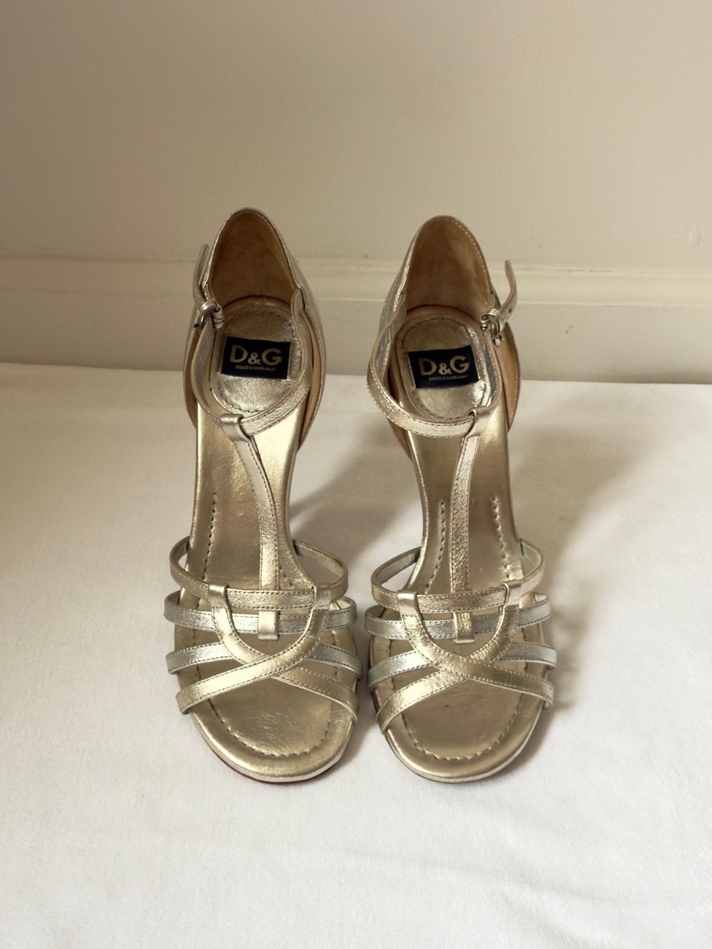 Vintage D&G Champagne Metallic Strappy Heels Made in Italy